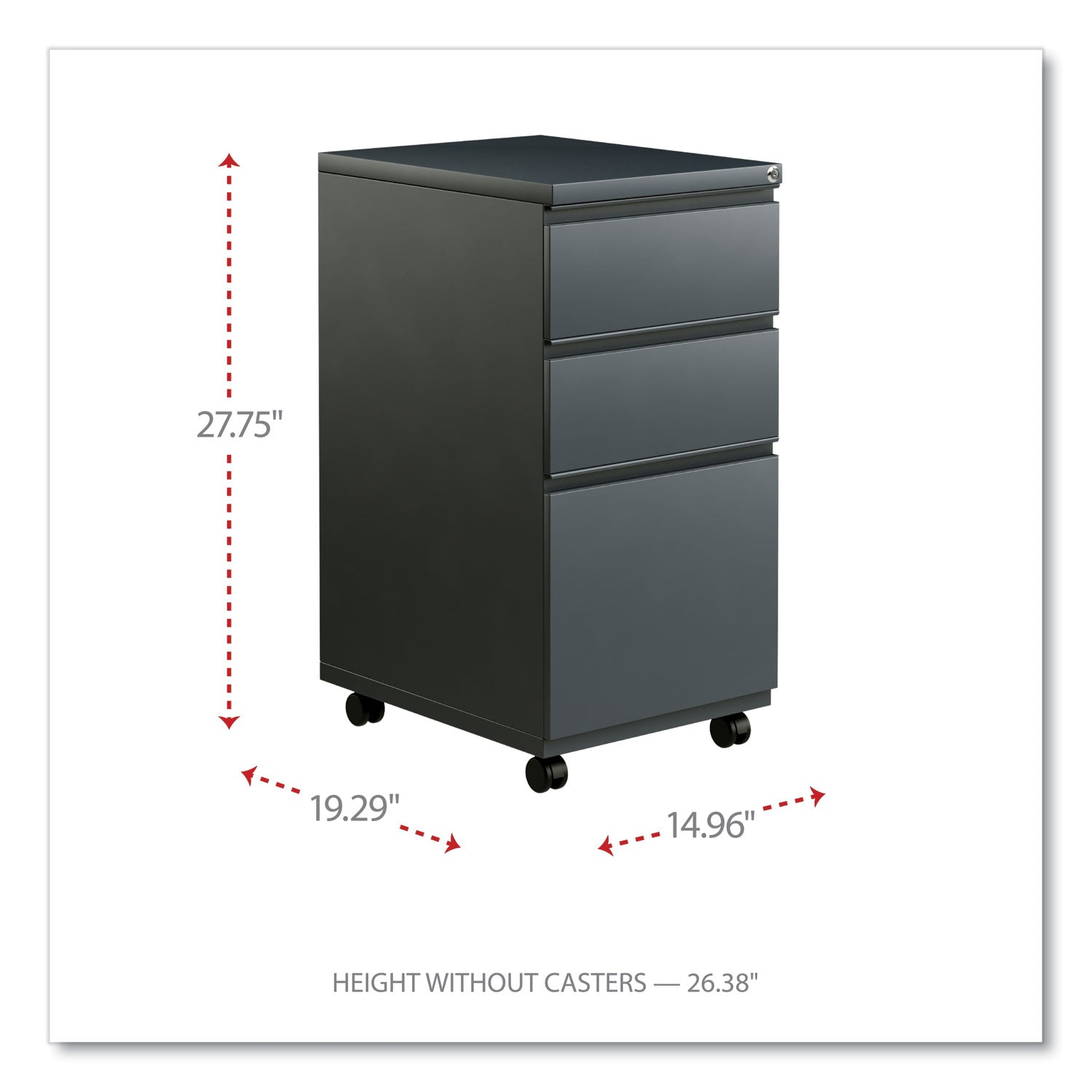 File Pedestal with Full-Length Pull, Left or Right, 3-Drawers: Box/Box/File, Legal/Letter, Charcoal, 14.96" x 19.29" x 27.75