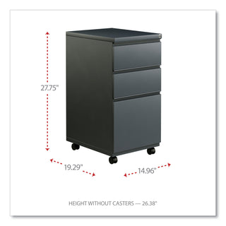 File Pedestal with Full-Length Pull, Left or Right, 3-Drawers: Box/Box/File, Legal/Letter, Charcoal, 14.96" x 19.29" x 27.75
