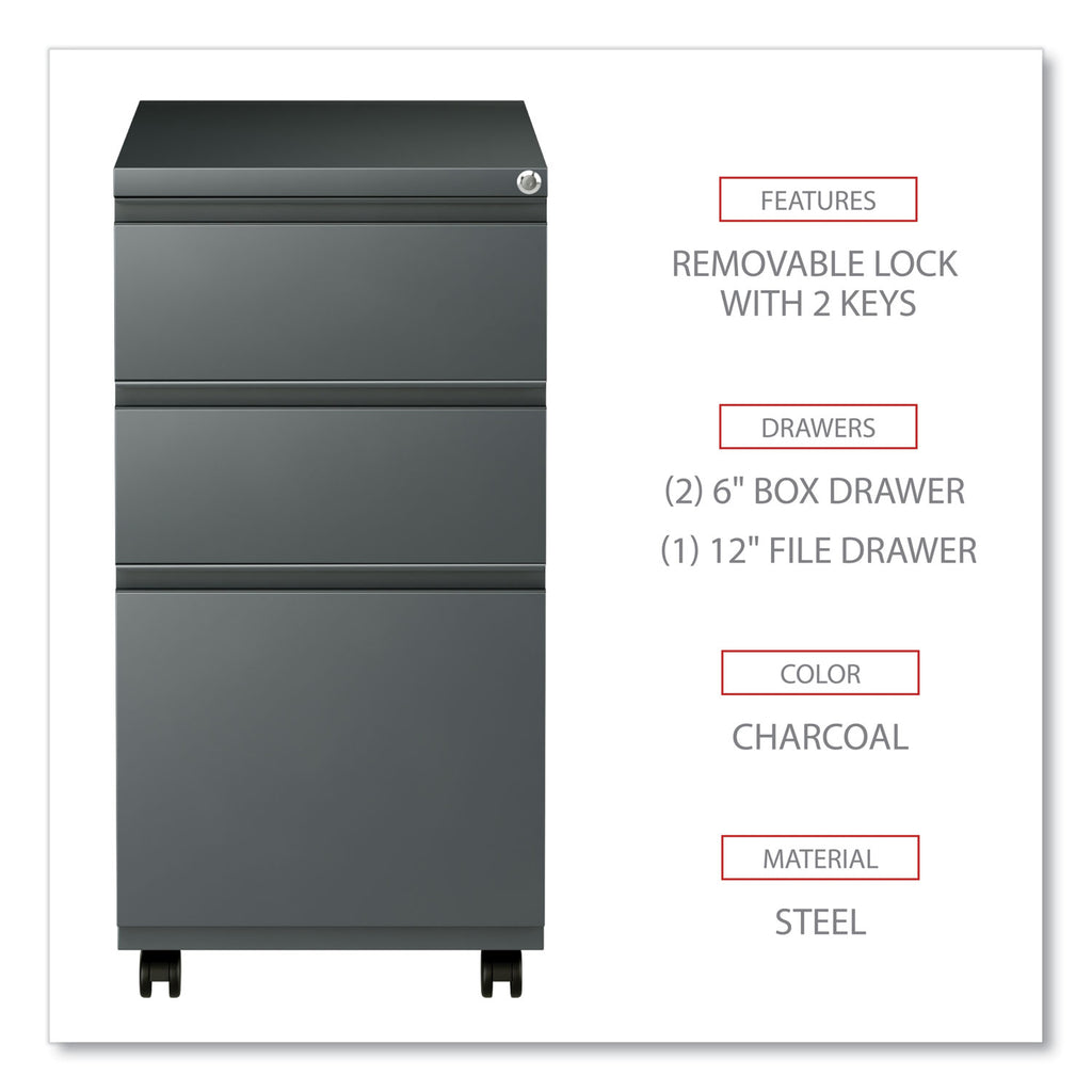 File Pedestal with Full-Length Pull, Left or Right, 3-Drawers: Box/Box/File, Legal/Letter, Charcoal, 14.96" x 19.29" x 27.75