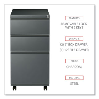 File Pedestal with Full-Length Pull, Left or Right, 3-Drawers: Box/Box/File, Legal/Letter, Charcoal, 14.96" x 19.29" x 27.75
