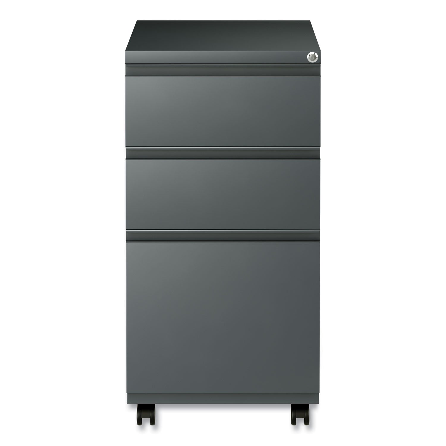 File Pedestal with Full-Length Pull, Left or Right, 3-Drawers: Box/Box/File, Legal/Letter, Charcoal, 14.96" x 19.29" x 27.75