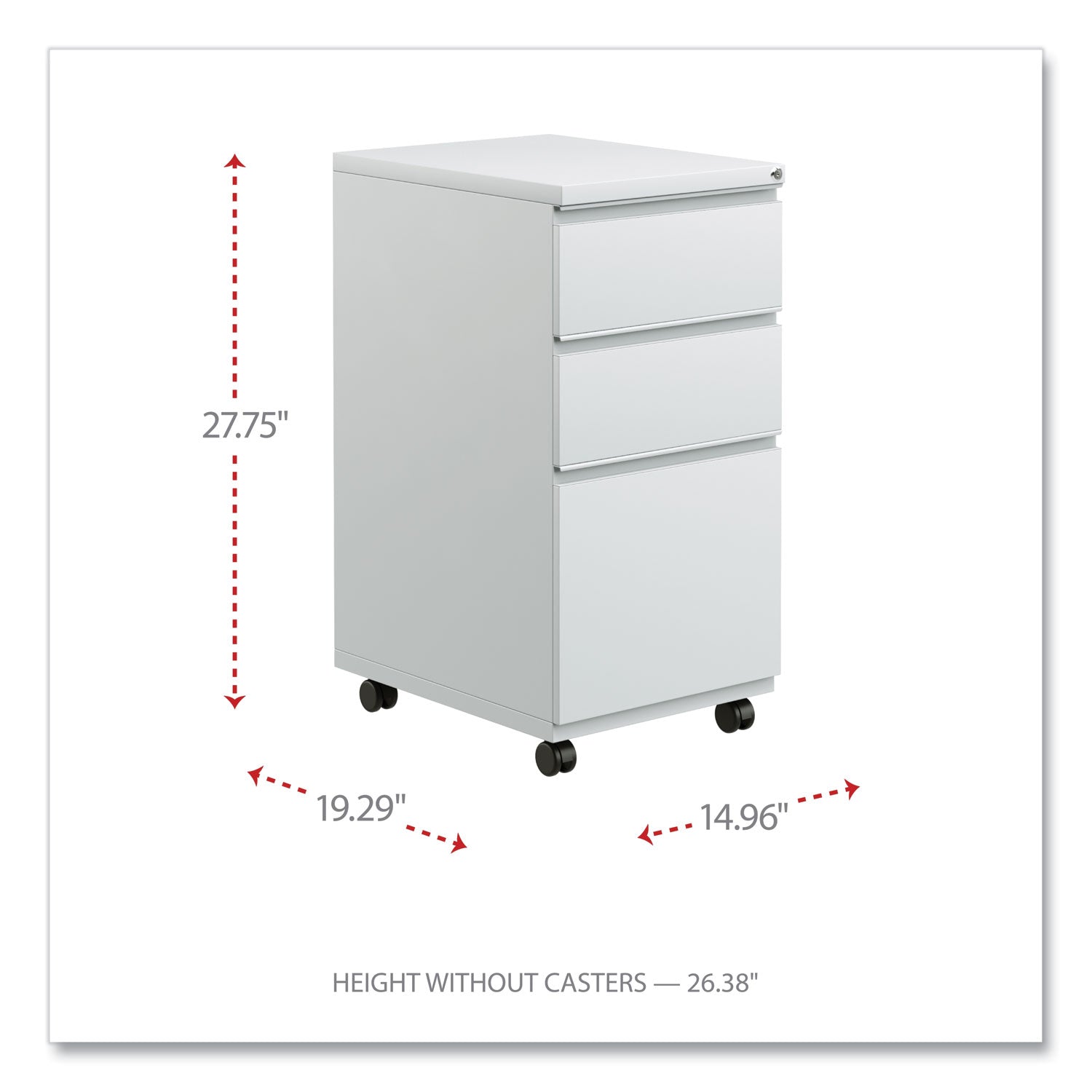 File Pedestal with Full-Length Pull, Left/Right, 3-Drawers: Box/Box/File, Legal/Letter, Light Gray, 14.96" x 19.29" x 27.75