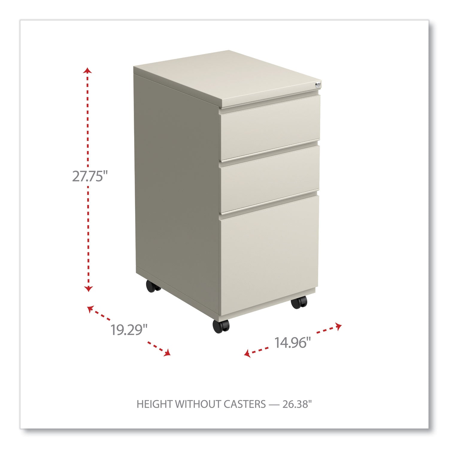 File Pedestal with Full-Length Pull, Left or Right, 3-Drawers: Box/Box/File, Legal/Letter, Putty, 14.96" x 19.29" x 27.75