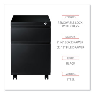 File Pedestal with Full-Length Pull, Left or Right, 2-Drawers: Box/File, Legal/Letter, Black, 14.96" x 19.29" x 21.65