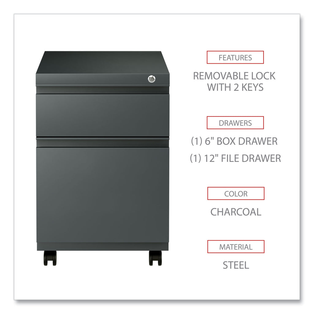 File Pedestal with Full-Length Pull, Left or Right, 2-Drawers: Box/File, Legal/Letter, Charcoal, 14.96" x 19.29" x 21.65