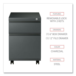 File Pedestal with Full-Length Pull, Left or Right, 2-Drawers: Box/File, Legal/Letter, Charcoal, 14.96" x 19.29" x 21.65