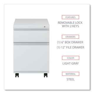 File Pedestal with Full-Length Pull, Left or Right, 2-Drawers: Box/File, Legal/Letter, Light Gray, 14.96" x 19.29" x 21.65