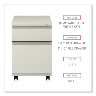 File Pedestal with Full-Length Pull, Left or Right, 2-Drawers: Box/File, Legal/Letter, Putty, 14.96" x 19.29" x 21.65