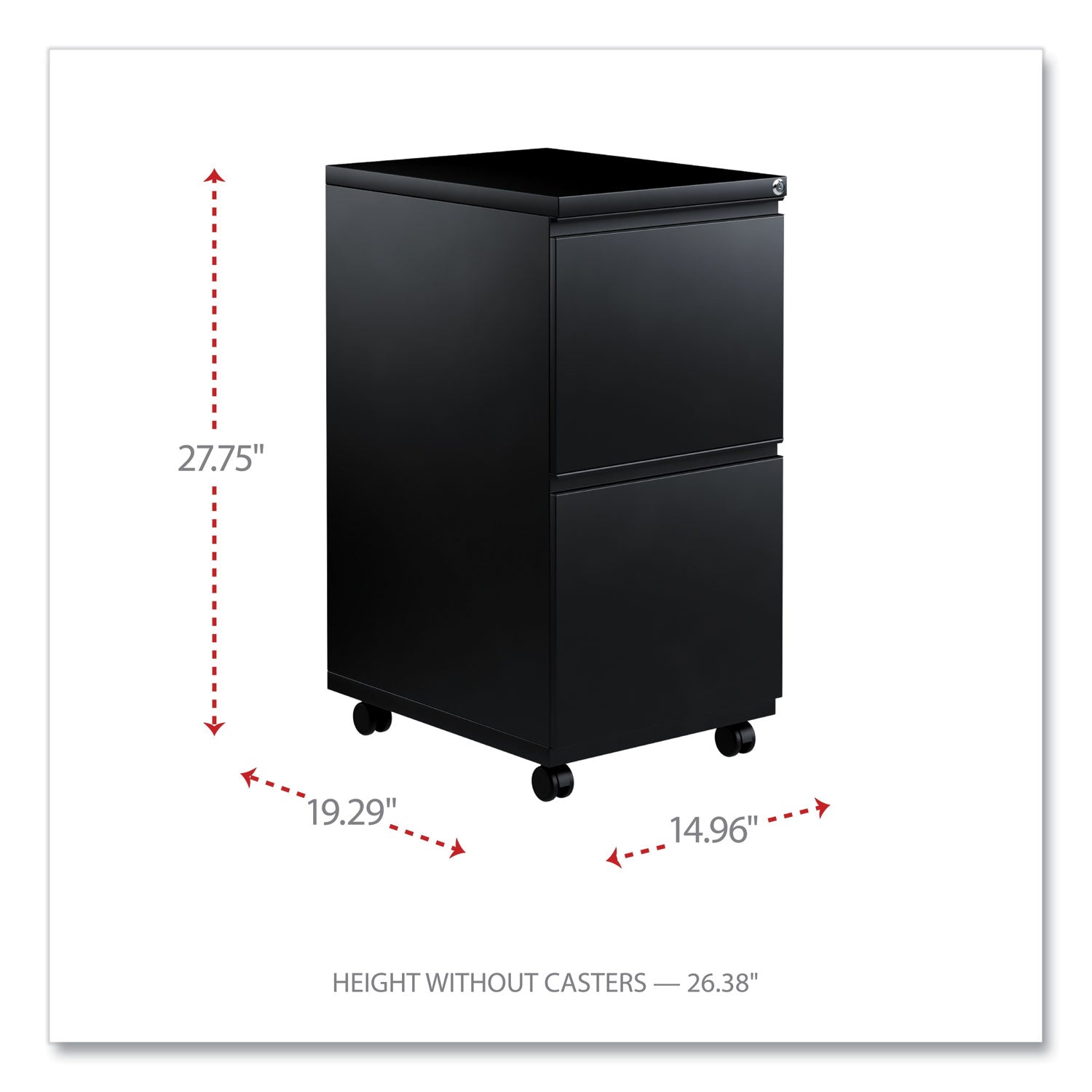 File Pedestal with Full-Length Pull, Left or Right, 2 Legal/Letter-Size File Drawers, Black, 14.96" x 19.29" x 27.75