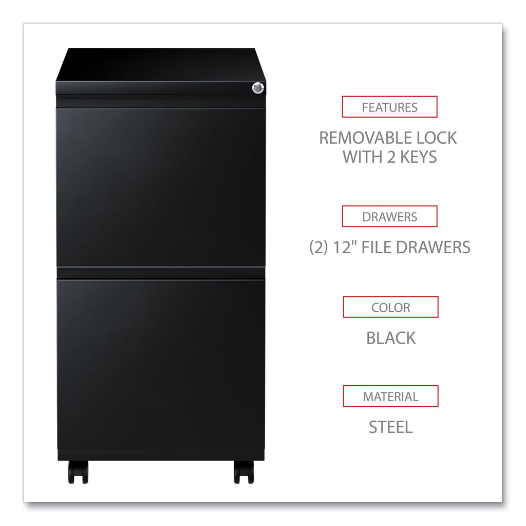 File Pedestal with Full-Length Pull, Left or Right, 2 Legal/Letter-Size File Drawers, Black, 14.96" x 19.29" x 27.75