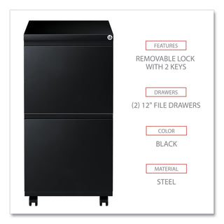 File Pedestal with Full-Length Pull, Left or Right, 2 Legal/Letter-Size File Drawers, Black, 14.96" x 19.29" x 27.75