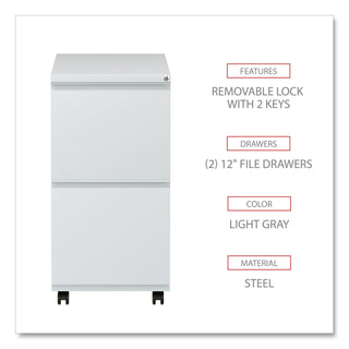 File Pedestal with Full-Length Pull, Left or Right, 2 Legal/Letter-Size File Drawers, Light Gray, 14.96" x 19.29" x 27.75