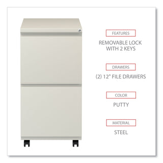 File Pedestal with Full-Length Pull, Left or Right, 2 Legal/Letter-Size File Drawers, Putty, 14.96" x 19.29" x 27.75