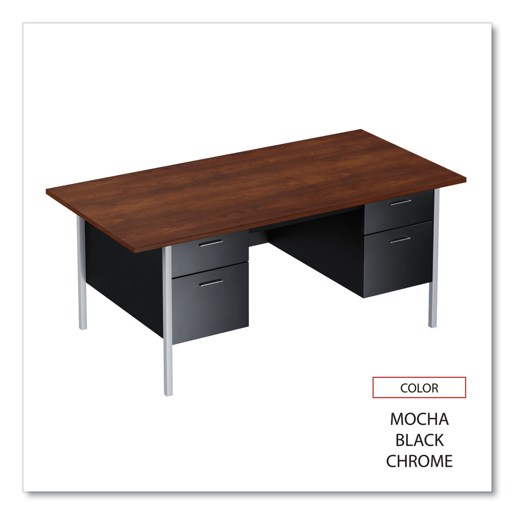 Double Pedestal Steel Desk, 72" x 36" x 29.5", Mocha/Black, Chrome-Plated Legs