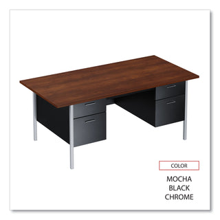 Double Pedestal Steel Desk, 72" x 36" x 29.5", Mocha/Black, Chrome-Plated Legs