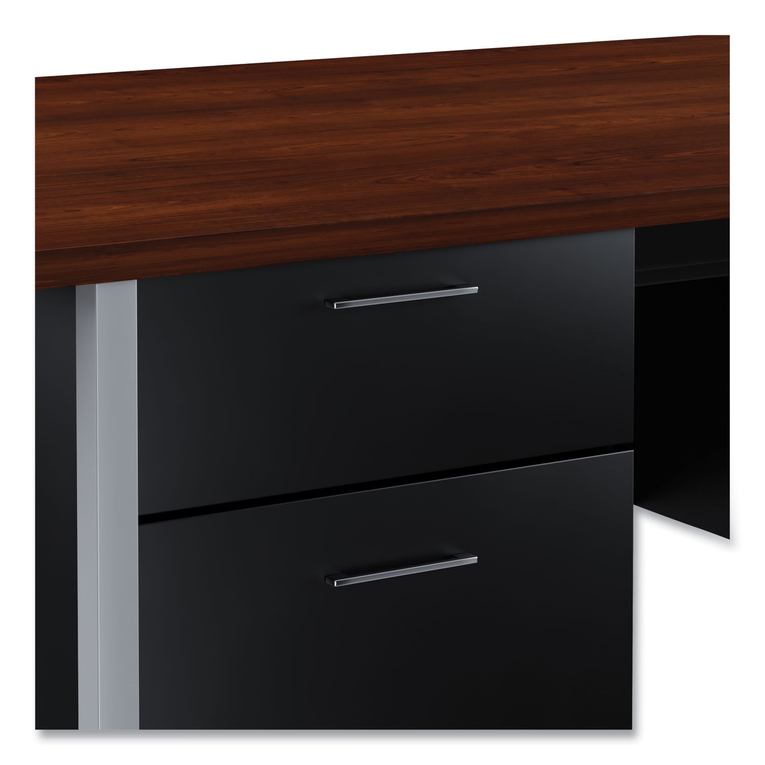 Double Pedestal Steel Desk, 72" x 36" x 29.5", Mocha/Black, Chrome-Plated Legs