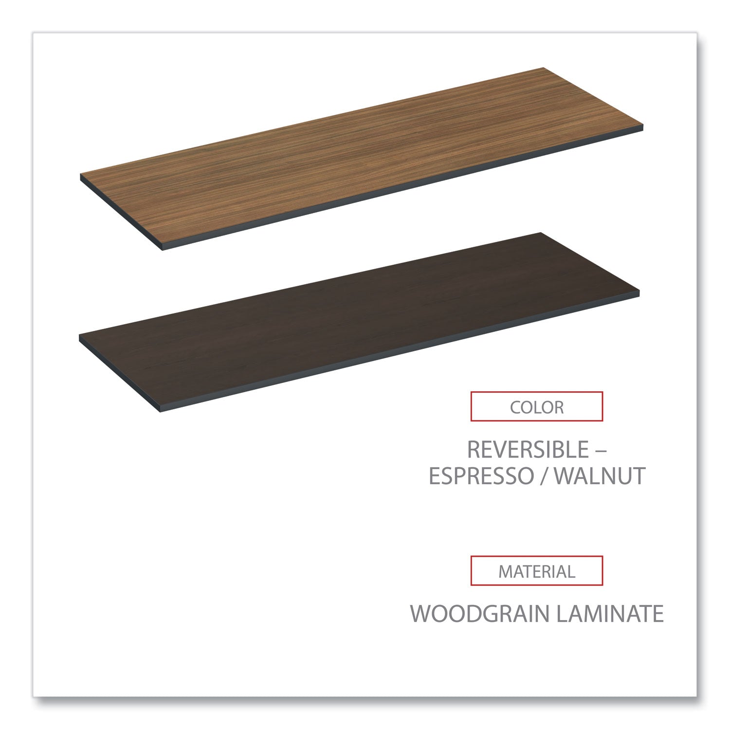 Reversible Laminate Table Top, Rectangular, 71.5w x 23.63d, Espresso/Walnut