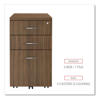 Alera Valencia Series Mobile Pedestal File, Left/Right, 3-Drawer: Box/Box/File, Legal/Letter, Walnut, 15.88 x 20.5 x 28.38