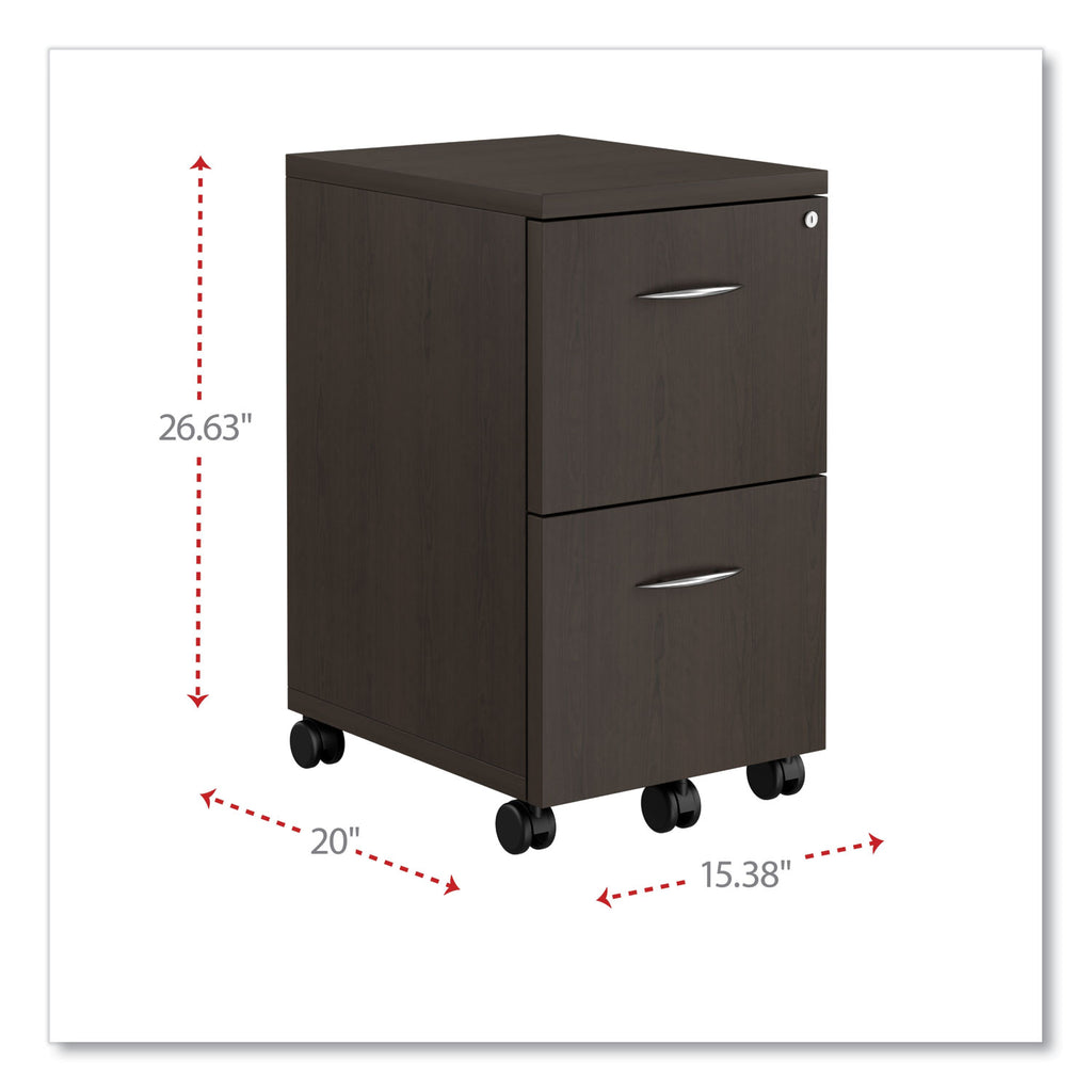 Alera Valencia Series Mobile Pedestal, Left or Right, 2 Legal/Letter-Size File Drawers, Espresso, 15.38" x 20" x 26.63