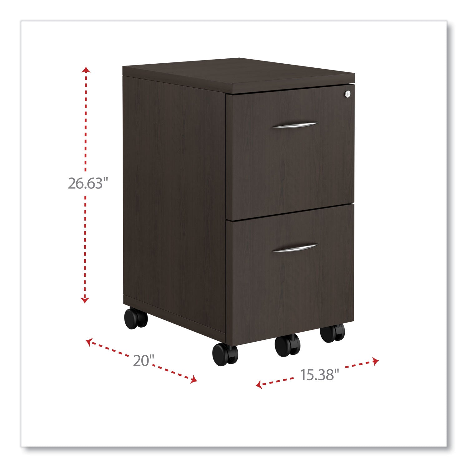 Alera Valencia Series Mobile Pedestal, Left or Right, 2 Legal/Letter-Size File Drawers, Espresso, 15.38" x 20" x 26.63