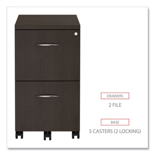 Alera Valencia Series Mobile Pedestal, Left or Right, 2 Legal/Letter-Size File Drawers, Espresso, 15.38" x 20" x 26.63