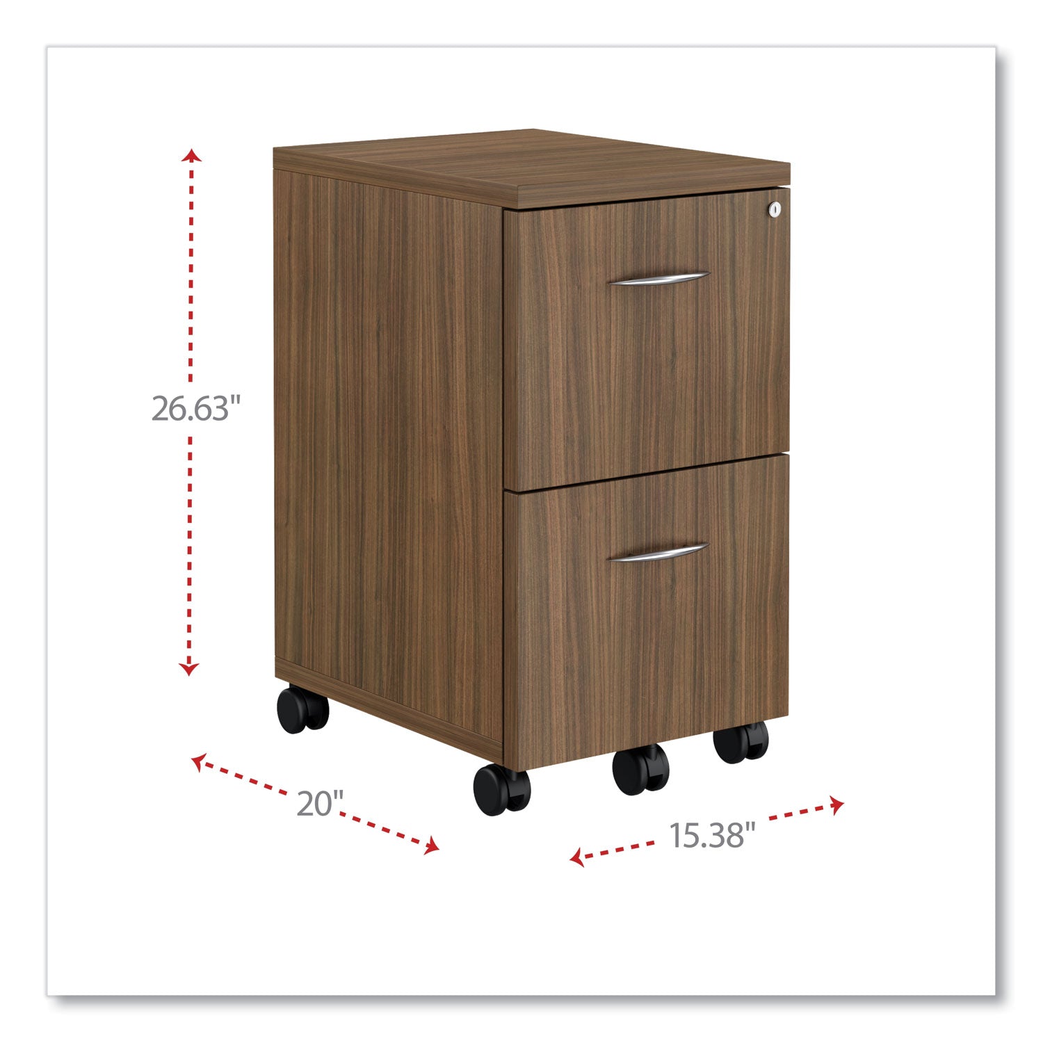 Alera Valencia Series Mobile Pedestal, Left or Right, 2 Legal/Letter-Size File Drawers, Modern Walnut, 15.38" x 20" x 26.63