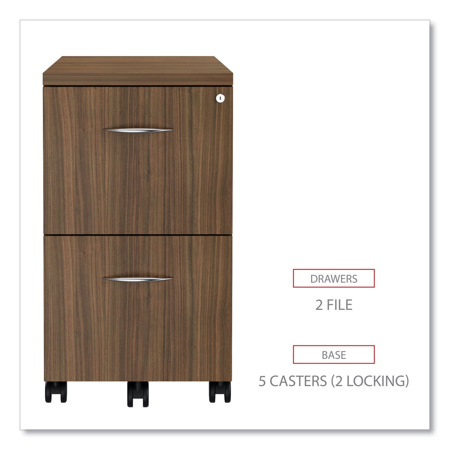 Alera Valencia Series Mobile Pedestal, Left or Right, 2 Legal/Letter-Size File Drawers, Modern Walnut, 15.38" x 20" x 26.63