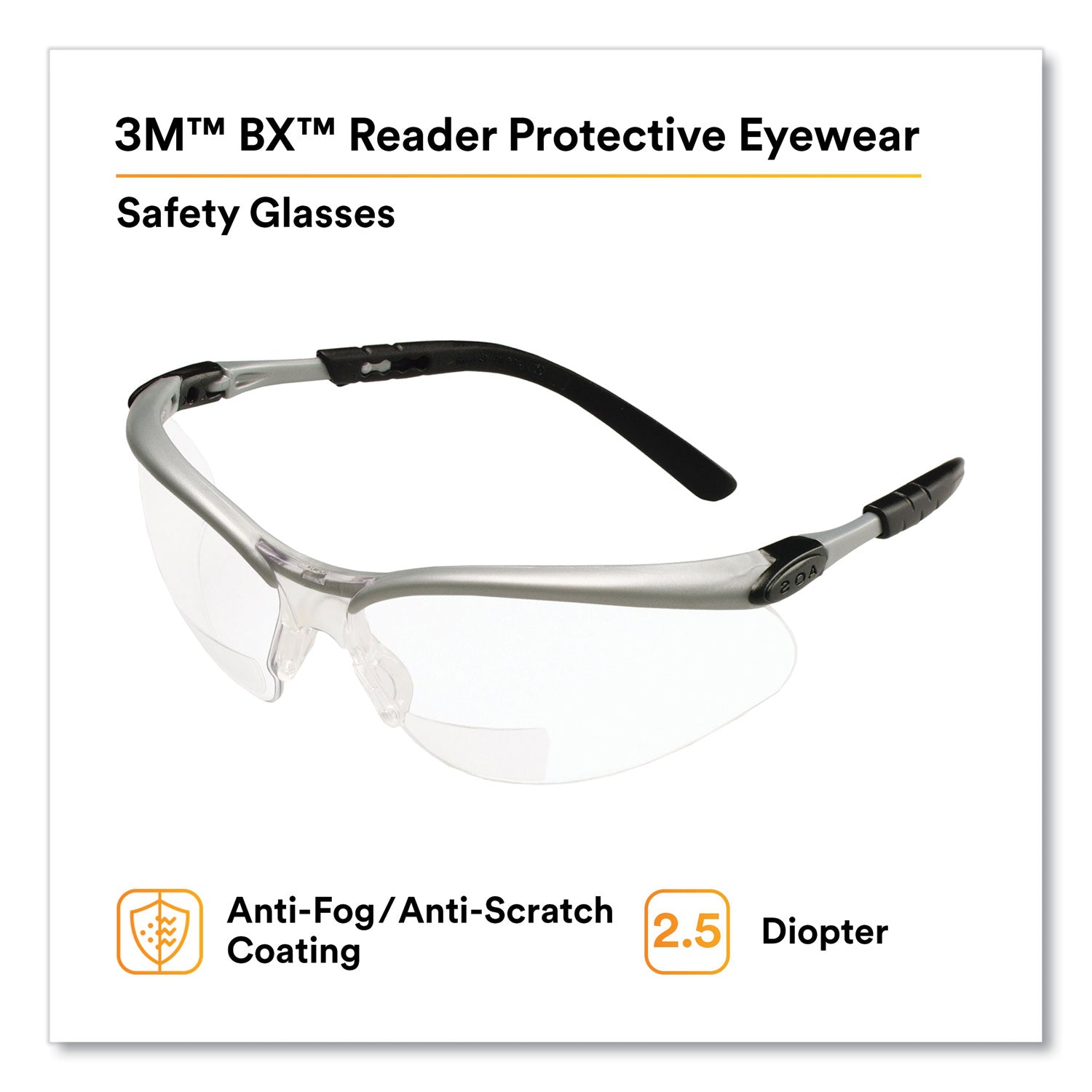 bx-molded-in-diopter-safety-glasses-25+-diopter-strength-silver-black-frame-clear-lens_mmm1137600000 - 2