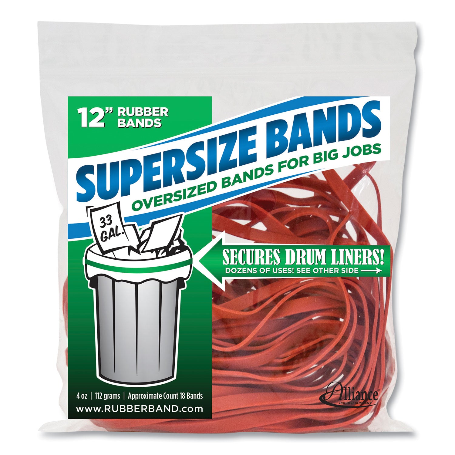 SuperSize Bands, 0.25" x 12", 4,060 psi Max Elasticity, Red, 18/Pack - 