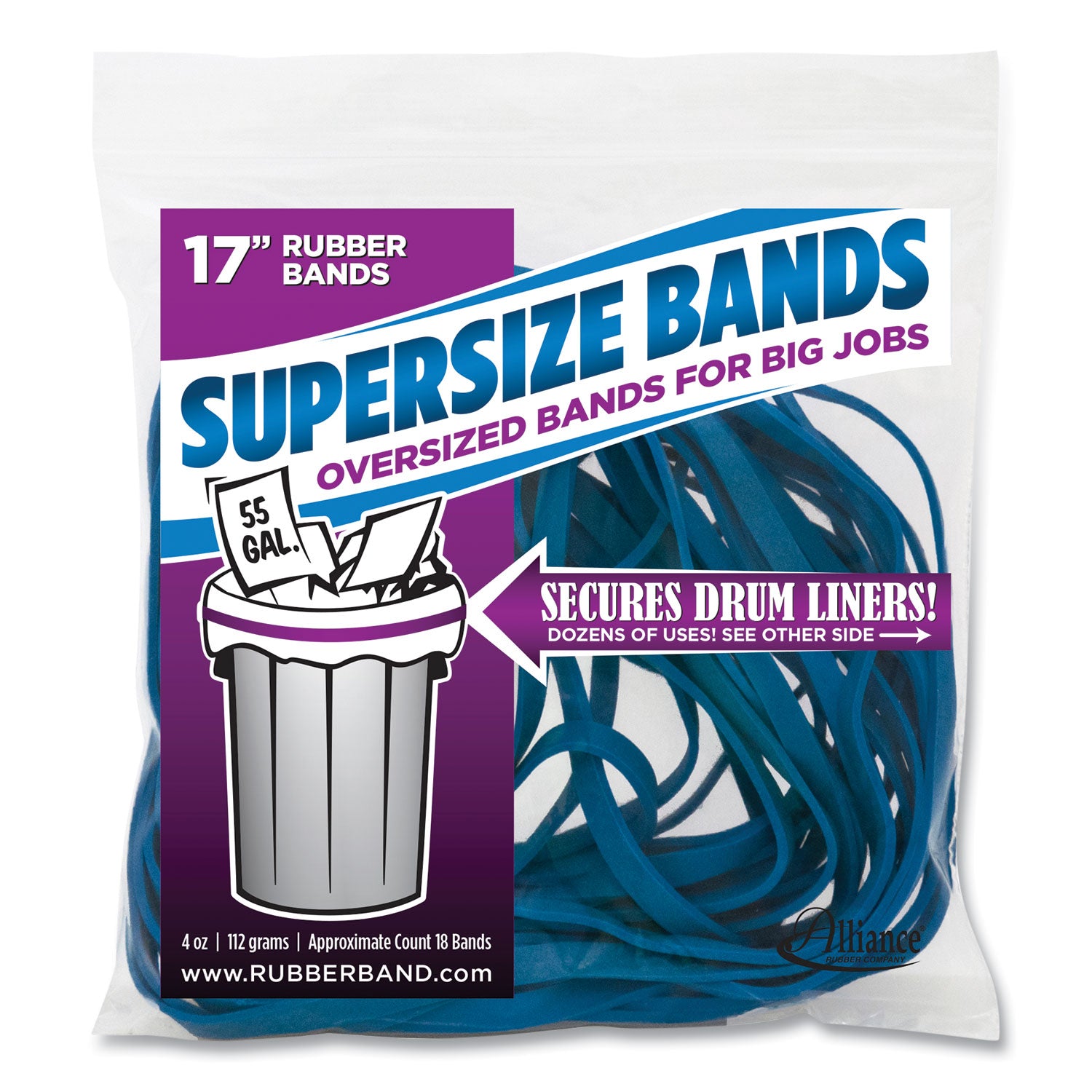 SuperSize Bands, 0.25" x 17", 4,060 psi Max Elasticity, Blue, 12/Pack - 