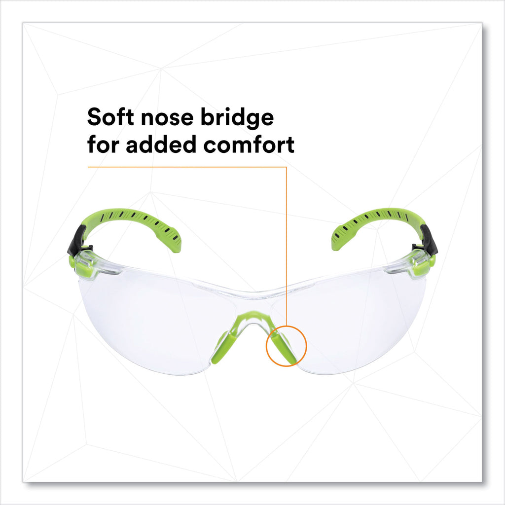 Solus 1000-Series Safety Glasses, Black/Green Plastic Frame, Clear Polycarbonate Lens