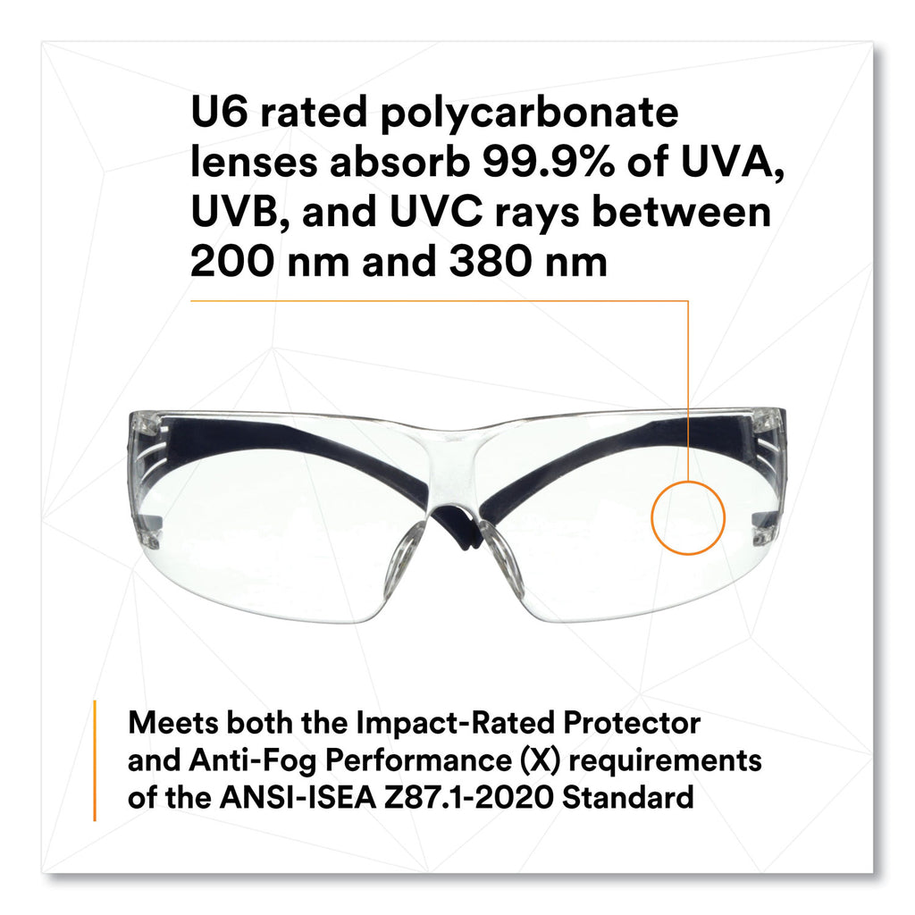 SecureFit Protective Eyewear, 200 Series, Dark Blue Plastic Frame, Clear Polycarbonate Lens