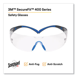 SecureFit Protective Eyewear, 400 Series, Black/Blue Plastic Frame, Clear Polycarbonate Lens