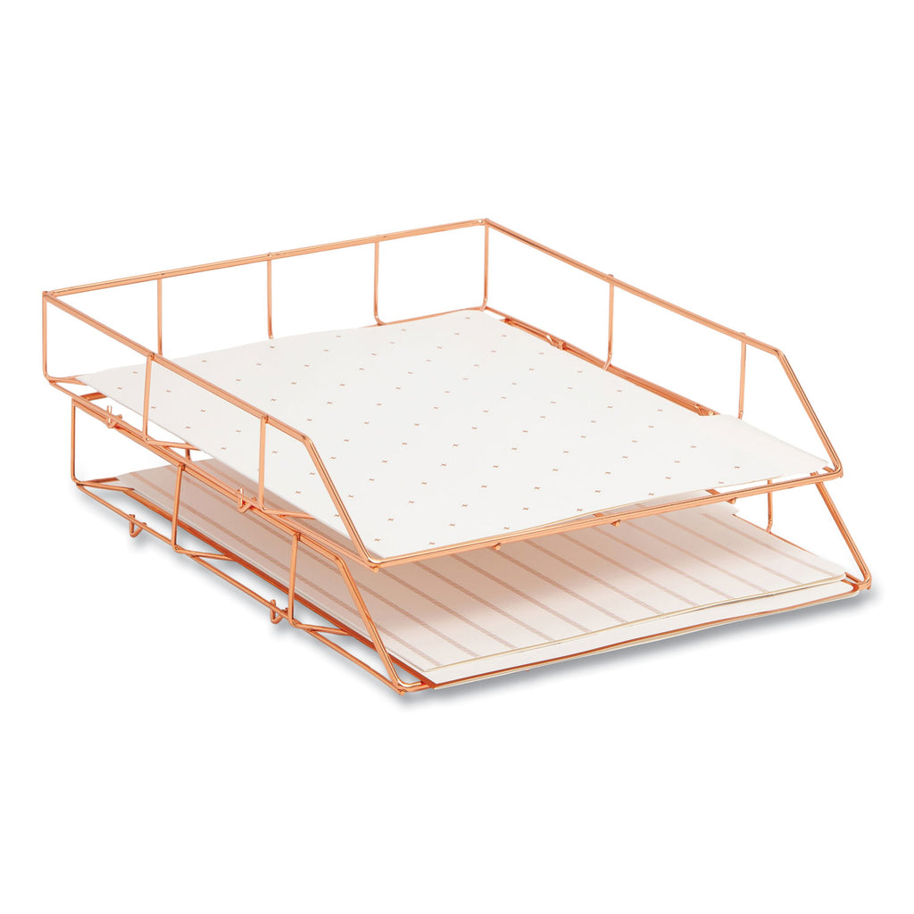 Letter-Size Desktop Fashion Filing Set, Rose Gold, (1) Rack, (3) Hanging Folders, (3) File Folders, (2) Trays,(1) Mail Sorter
