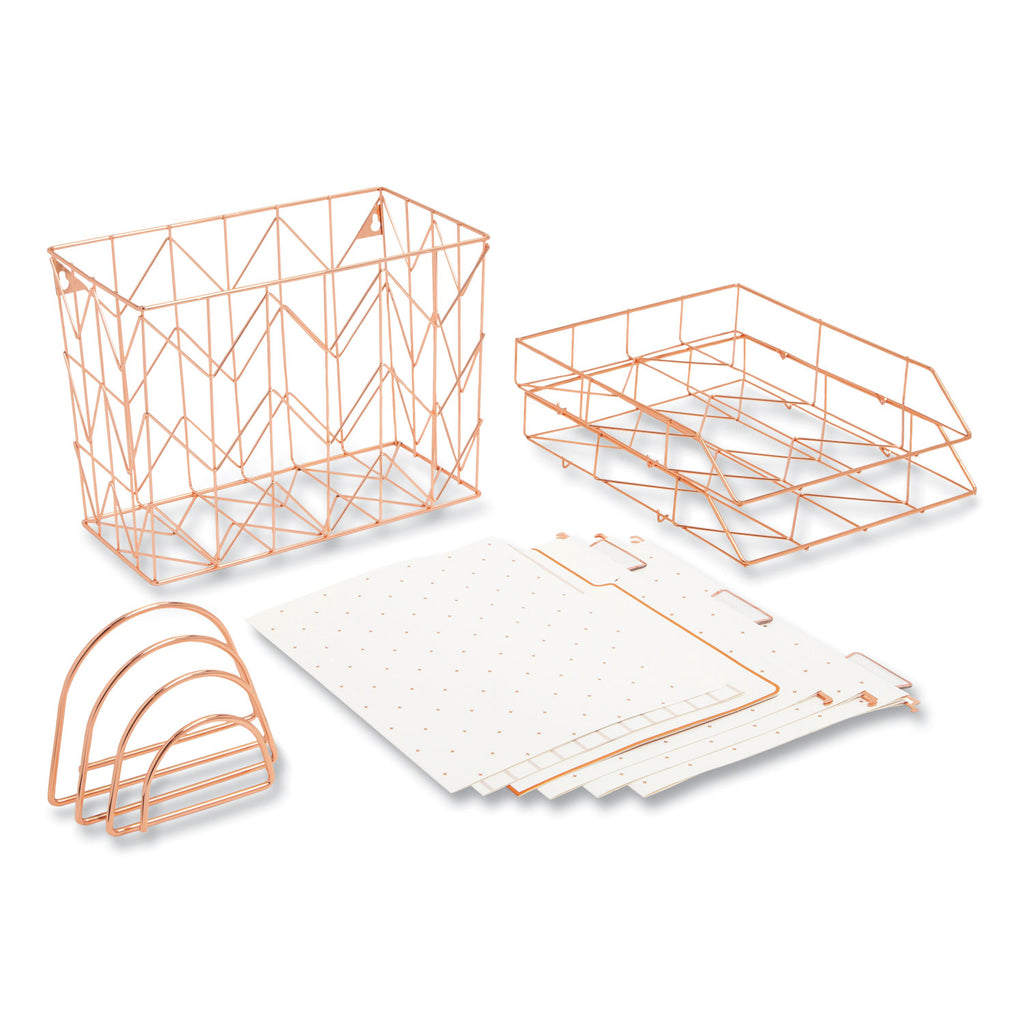 letter-size-desktop-fashion-filing-set-rose-gold-1-rack-3-hanging-folders-3-file-folders-2-trays1-mail-sorter_ubr2104u0001 - 1