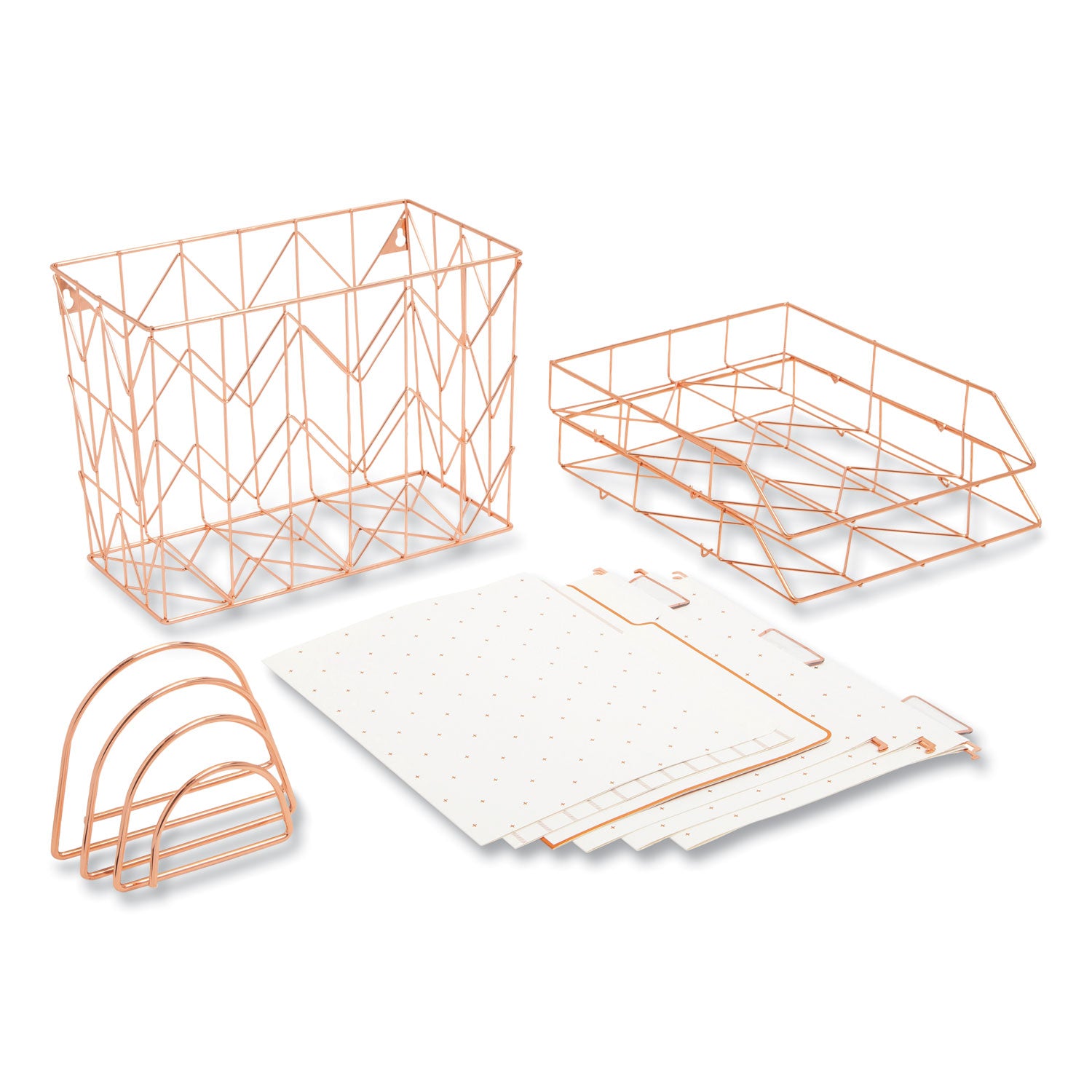 letter-size-desktop-fashion-filing-set-rose-gold-1-rack-3-hanging-folders-3-file-folders-2-trays1-mail-sorter_ubr2104u0001 - 1