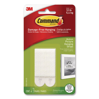 Command Medium Picture Hanging Strips - 2.75" Length x 0.63" Width - 100 mil Thickness - Foam - 8 / Pack - White