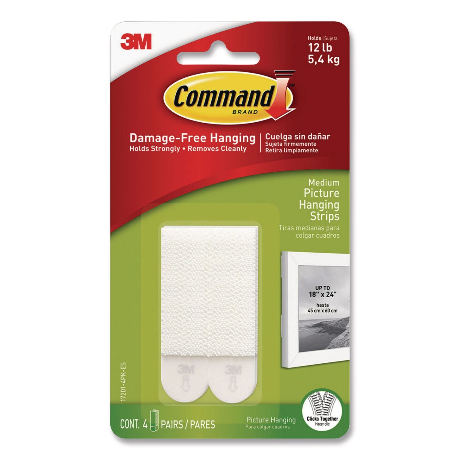 Command Medium Picture Hanging Strips - 2.75" Length x 0.63" Width - 100 mil Thickness - Foam - 8 / Pack - White