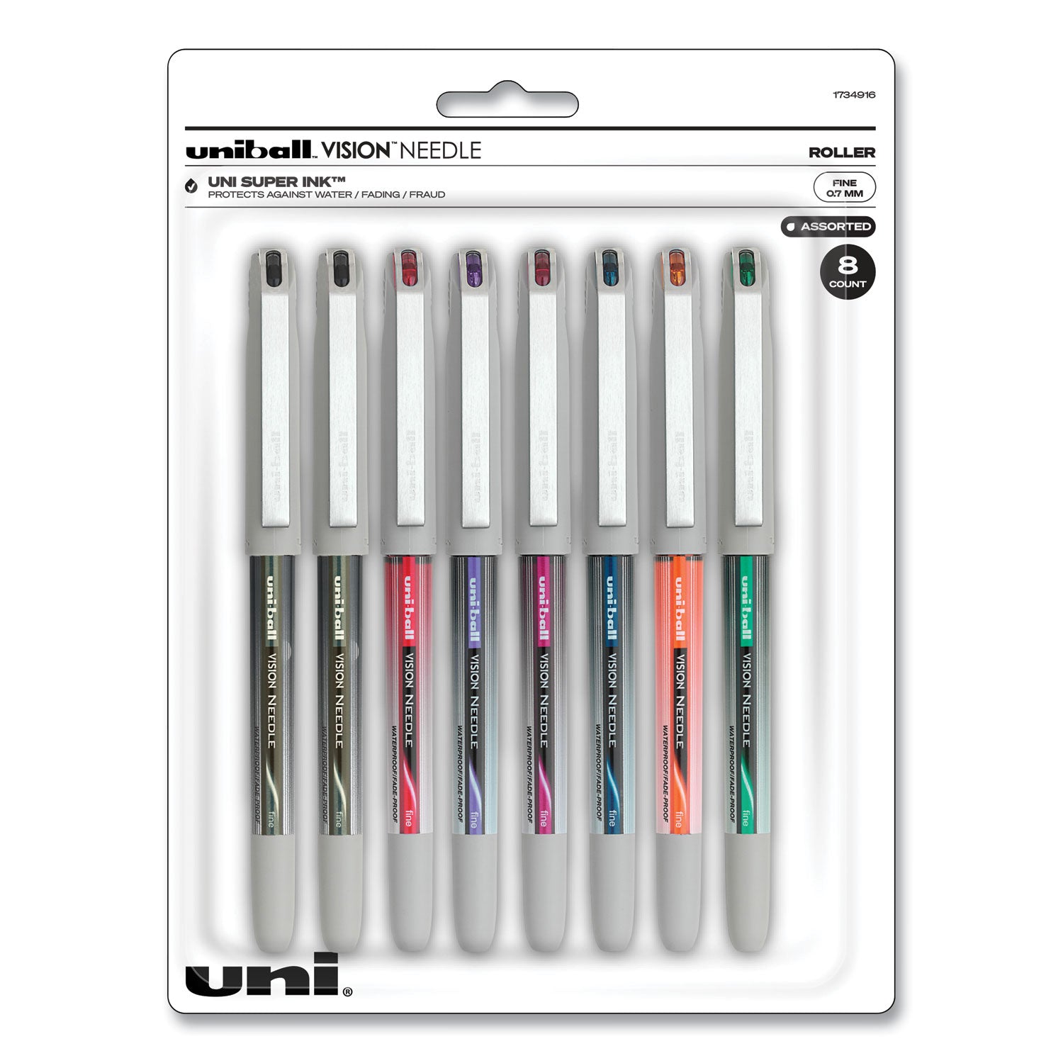 vision-needle-roller-ball-pen-stick-fine-07-mm-assorted-ink-and-barrel-colors-8-pack_ubc1734916 - 1