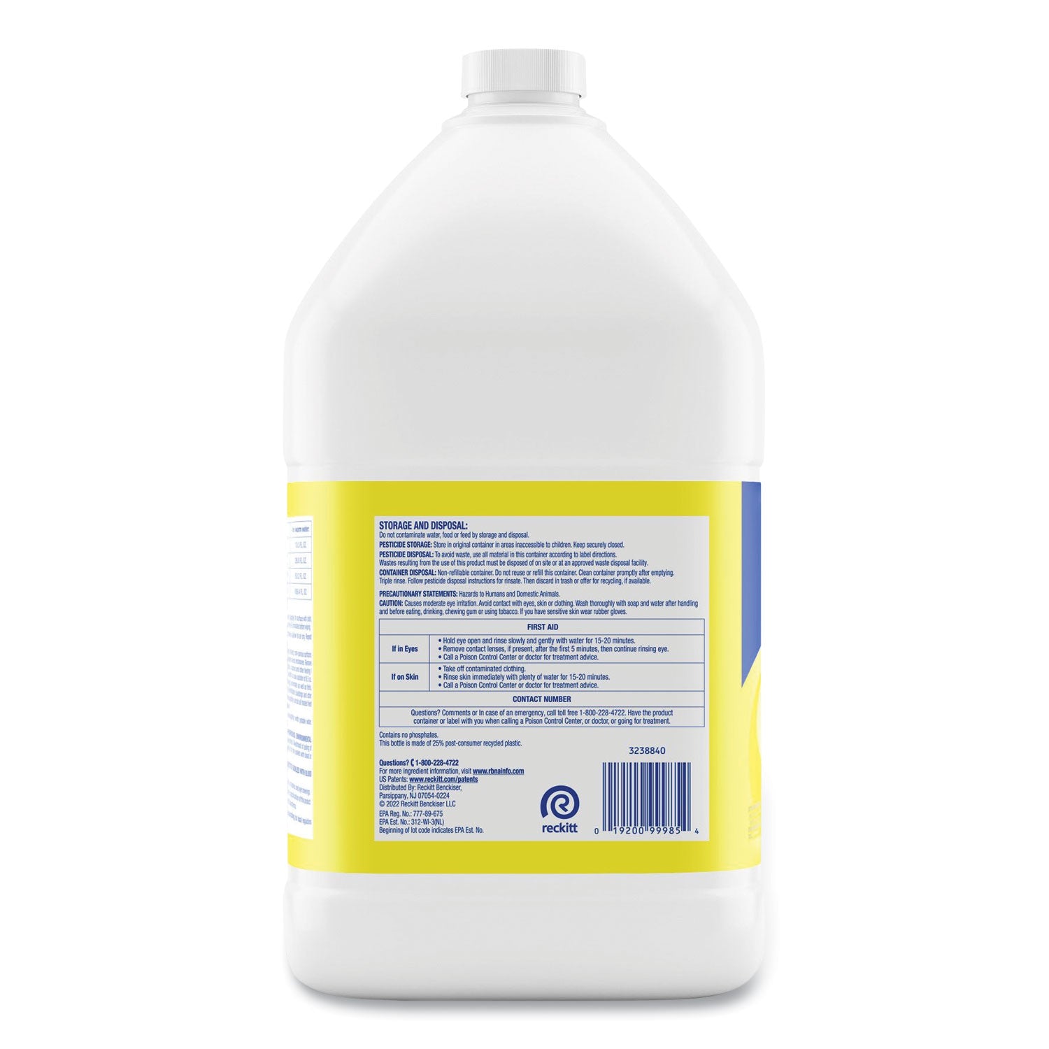 Disinfectant Deodorizing Cleaner Concentrate, Lemon Scent, 128 oz Bottle