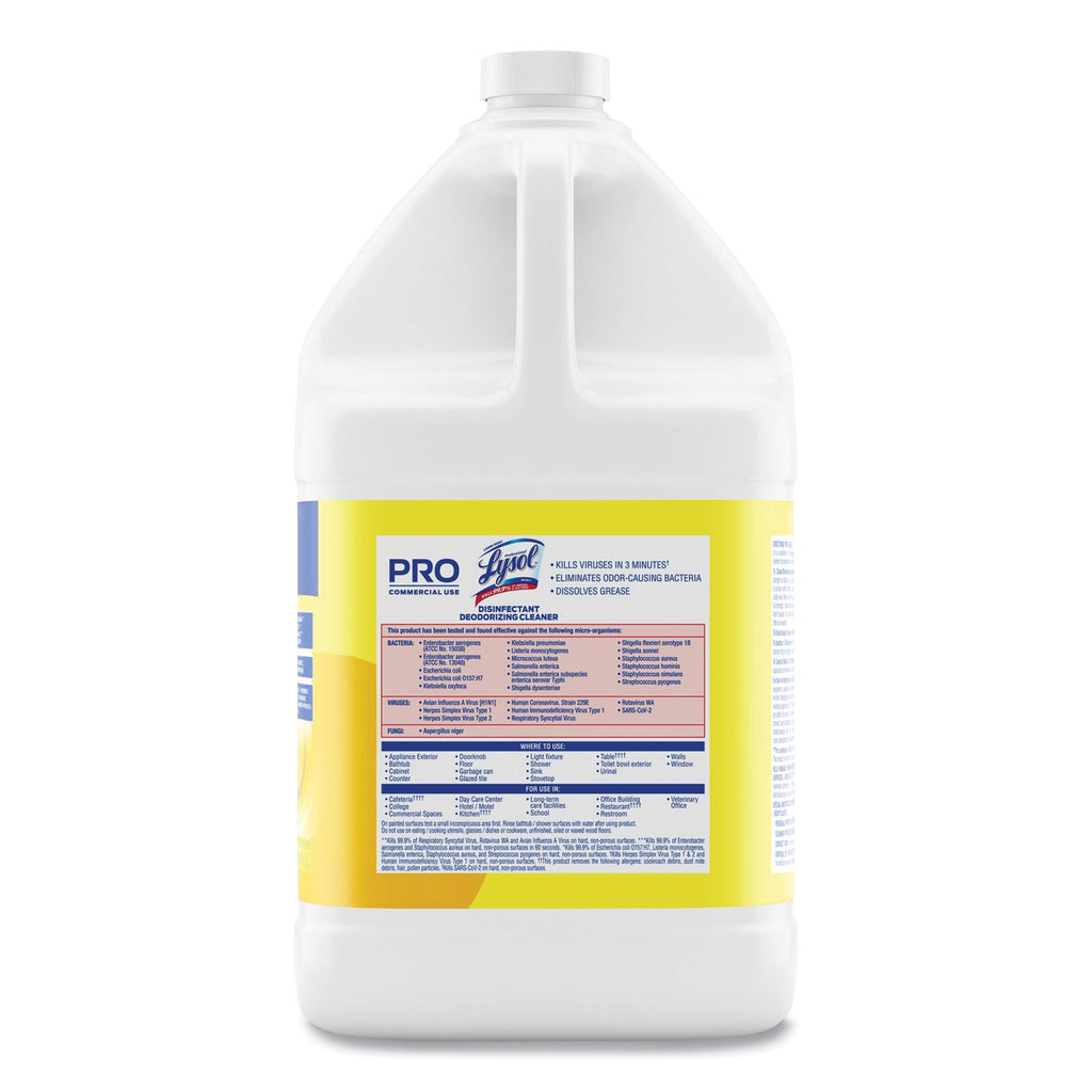 Disinfectant Deodorizing Cleaner Concentrate, Lemon Scent, 128 oz Bottle, 4/Carton