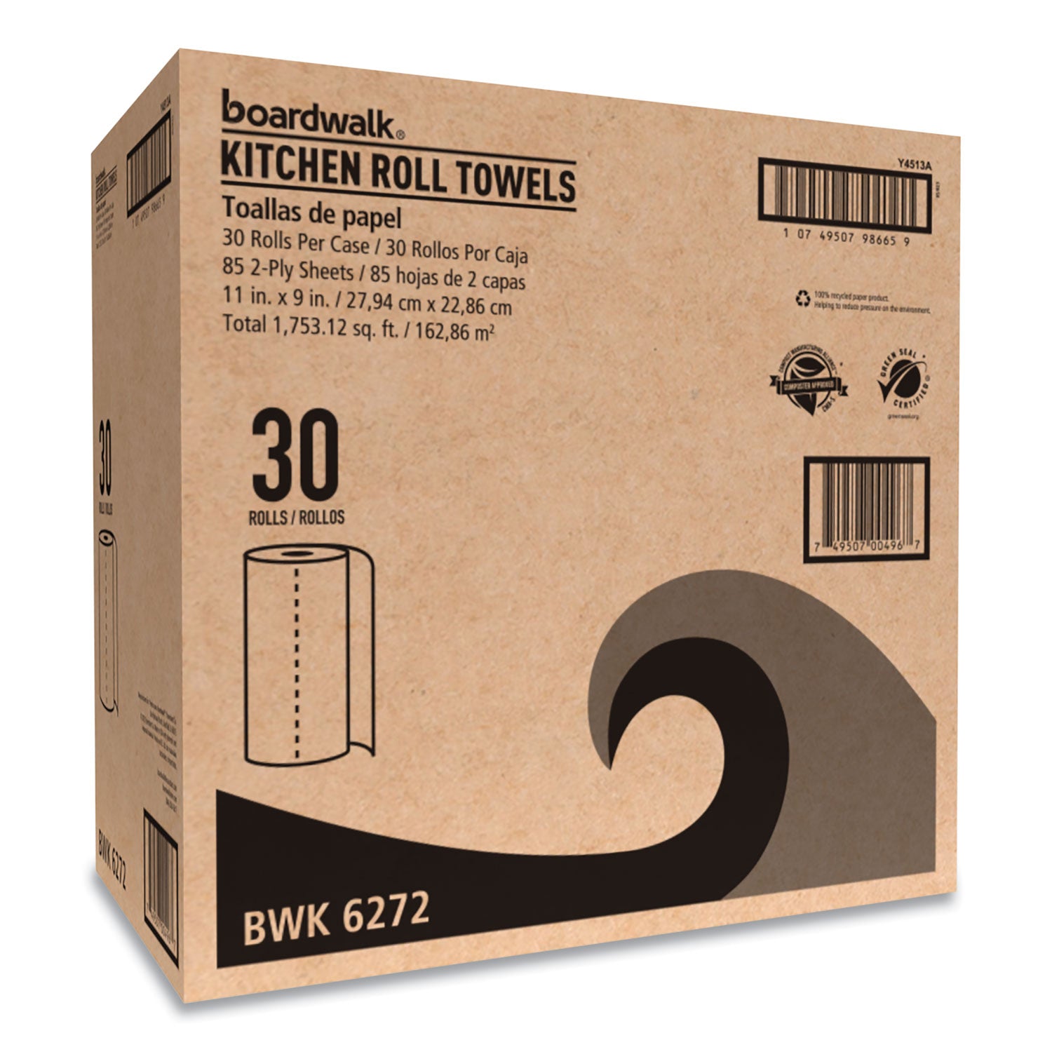 Kitchen Roll Towel, 2-Ply, 11 x 9, White, 85 Sheets/Roll, 30 Rolls/Carton - 