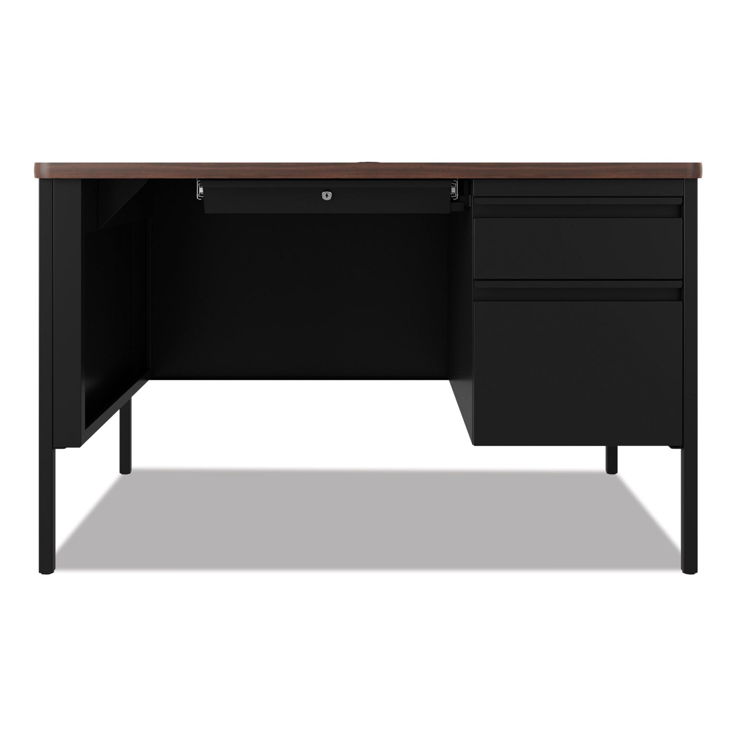 Teachers Pedestal Desks, One Right-Hand Pedestal: Box/File Drawers, 48" x 30" x 29.5", Walnut/Black