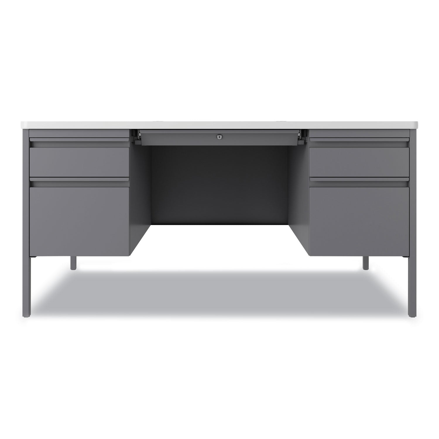 Teachers Pedestal Desks, Left and Right-Hand Pedestals: Box/File Drawer Format, 60" x 30" x 29.5", White/Platinum
