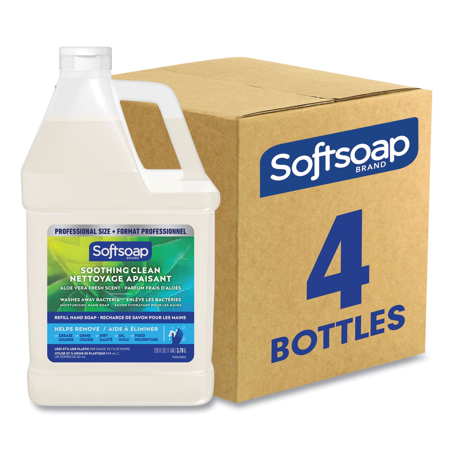 Liquid Hand Soap Refill with Aloe, Aloe Vera Fresh Scent, 1 gal Refill Bottle, 4/Carton