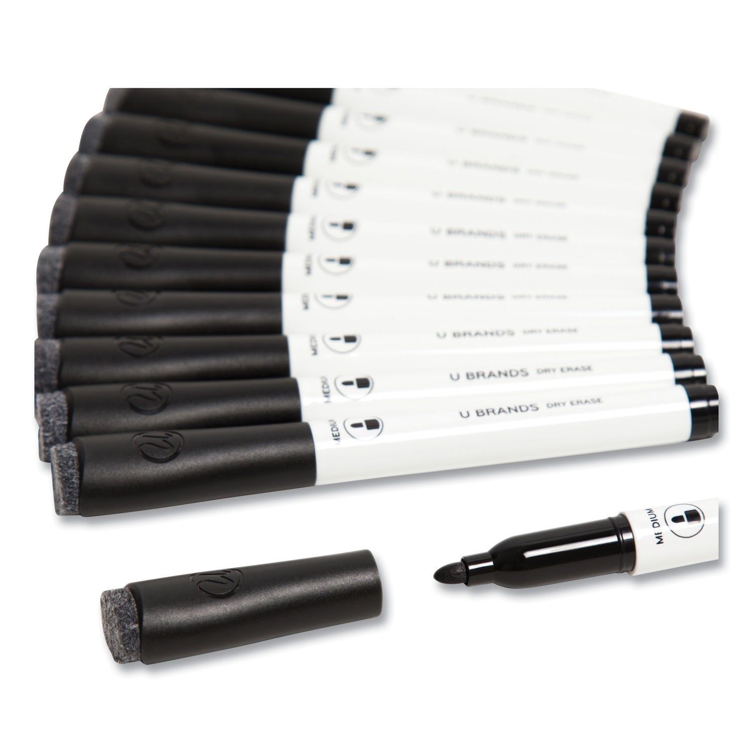 Medium Point Low-Odor Dry-Erase Markers with Erasers, Medium Bullet Tip, Black, Dozen