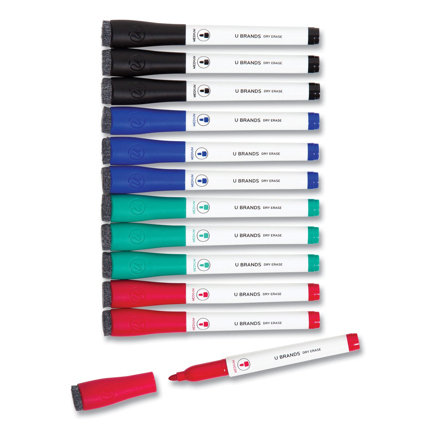 medium-point-low-odor-dry-erase-markers-with-erasers-medium-bullet-tip-assorted-colors-12-pack_ubr3980u0012 - 1