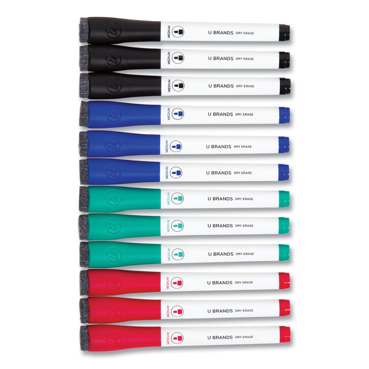 medium-point-low-odor-dry-erase-markers-with-erasers-medium-bullet-tip-assorted-colors-12-pack_ubr3980u0012 - 2