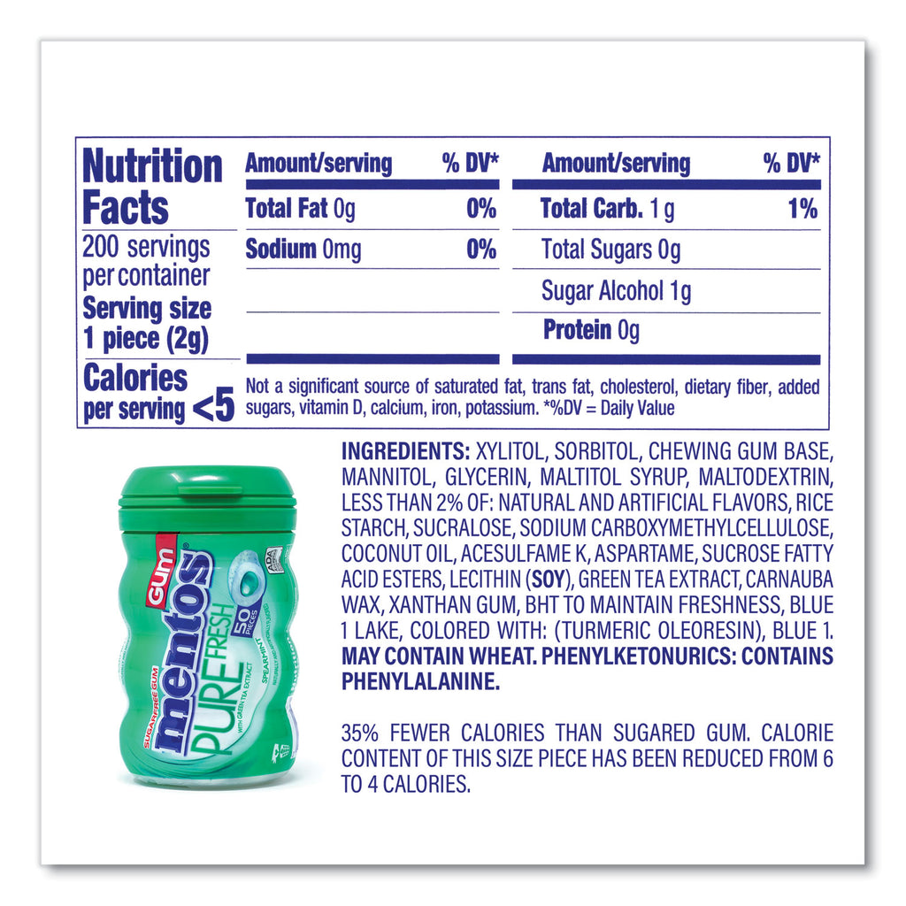 Pure Fresh Gum Variety Pack, Fresh Mint/Spearmint, 50 Pieces/Bottle, 8 Bottles/Carton, Ships in 1-3 Business Days