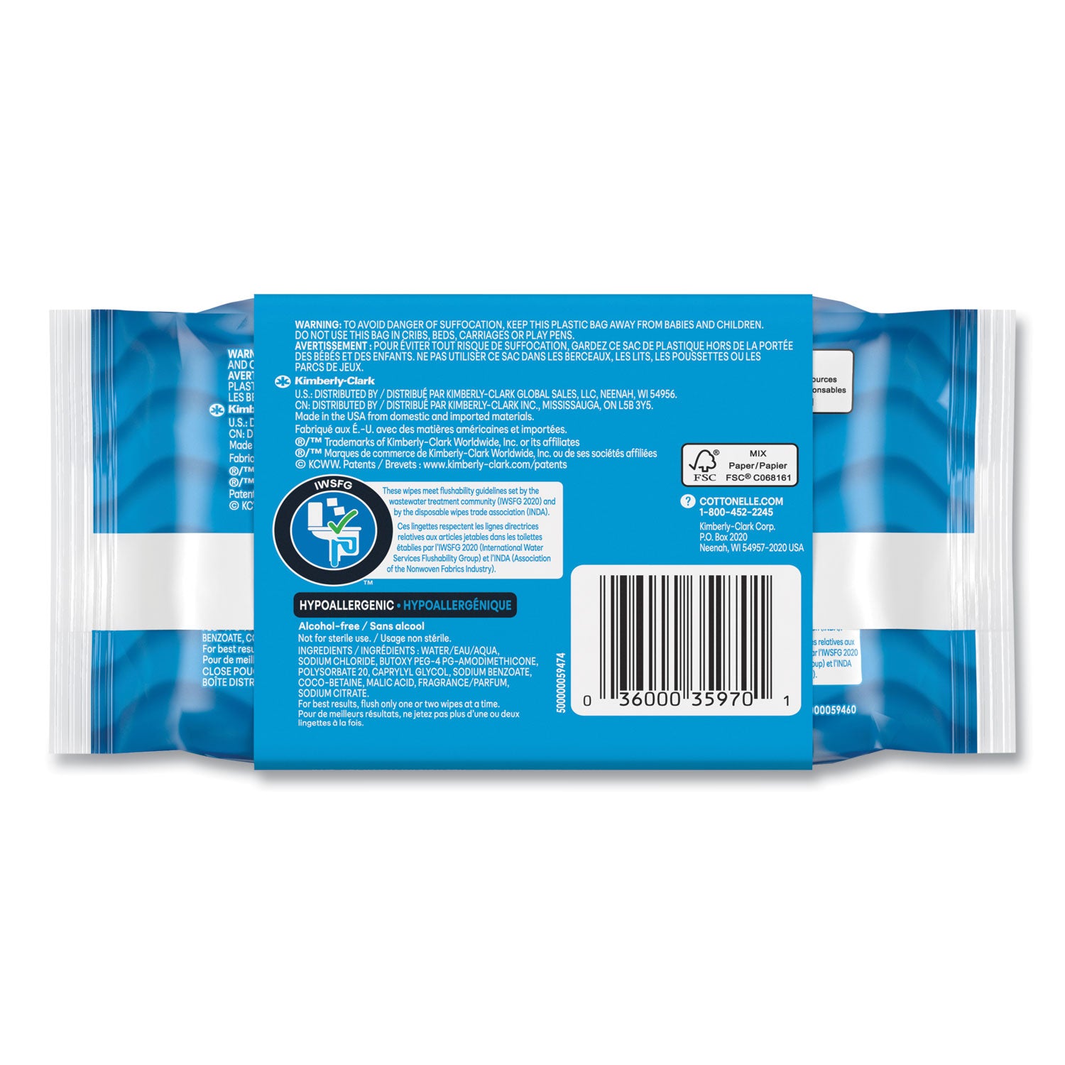 Fresh Care Flushable Cleansing Cloths, 1-Ply, 3.73 x 5.5, White, 84/Pack - 